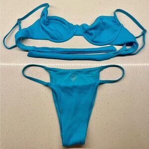 MONDAY SWIMWEAR Barbados Bottom Cyan Crinkle and Maui top Cyan Crinkle